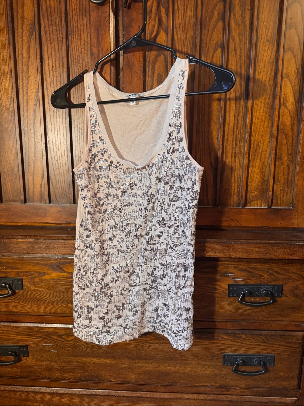 Express Ivory Tank Top with Silver Sequins